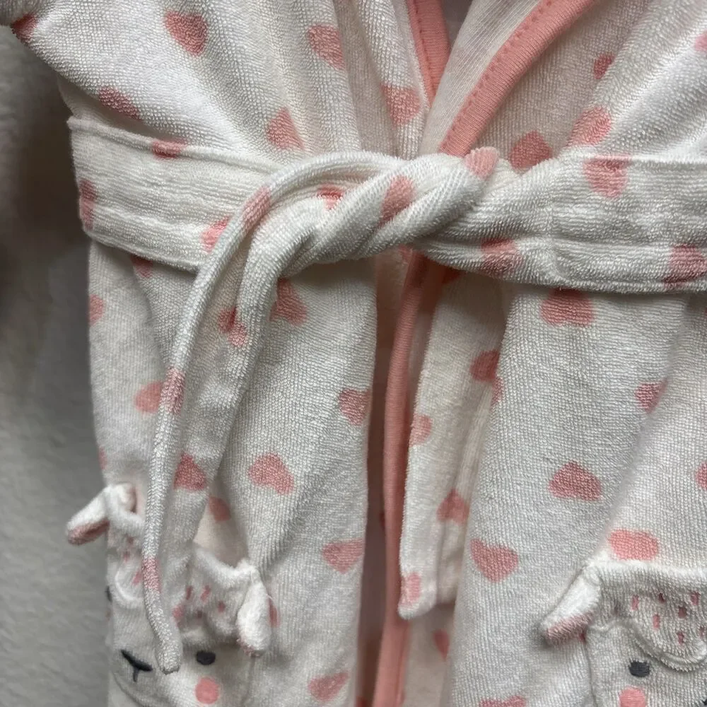 Carter’s Just One You Baby Girl Heart Print Hooded Terry Bathrobe White 0-9 Mo